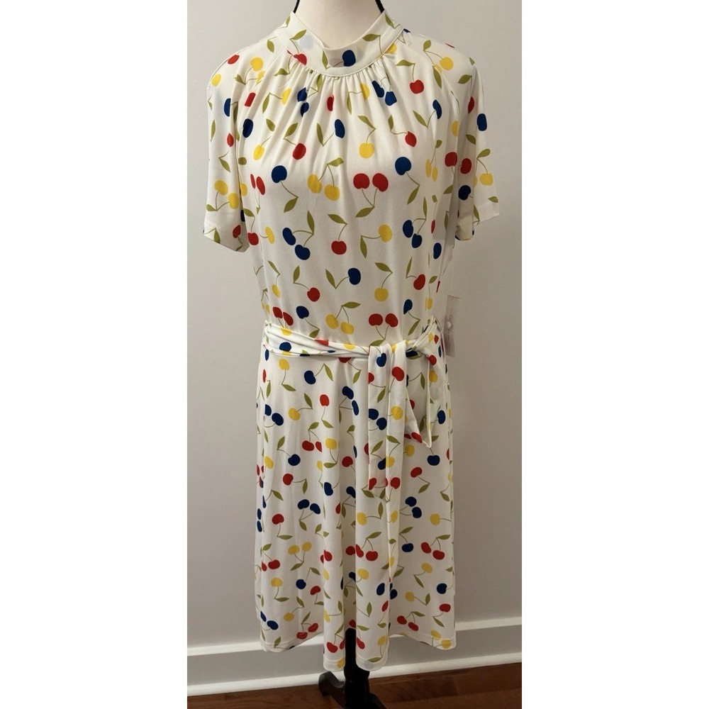 ModCloth Cherry Print Tie Waist Dress NWT Large Retro Fruit Midi